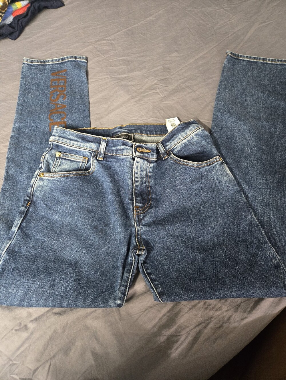 Versace Kids Dark Blue Relaxed Denim Jeans with Logo Detail